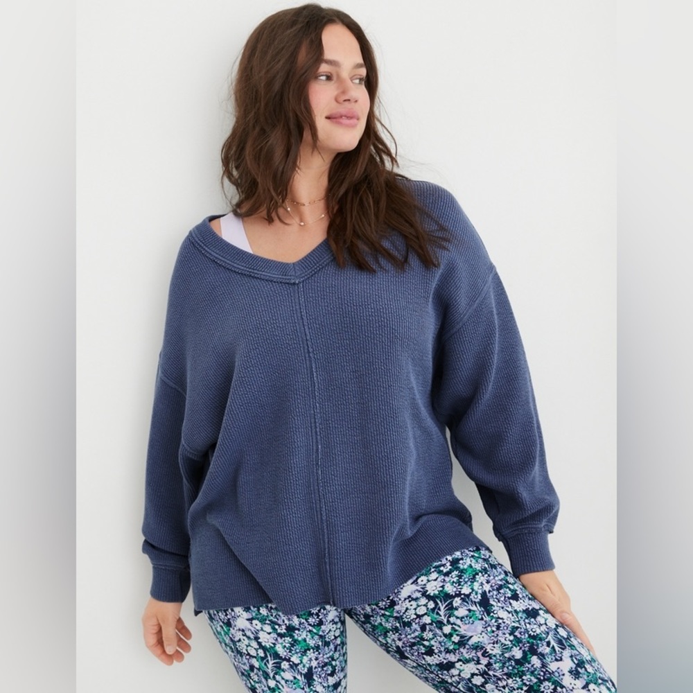 Aerie Wonder Texture V-Neck Sweatshirt, size L